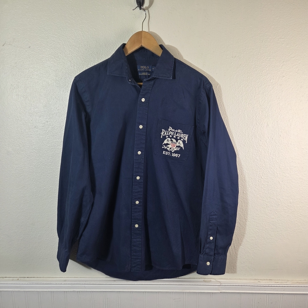 Men’s NWT Polo Ralph Lauren Navy American Flag Button Down Shirt Size M